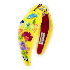 headband for women, yellow Knot headband, yellow floral headband, yellow flowers knotted headband, summer top knot headband, Summer top knotted headband, spring summer knotted headband, Summer hair band, beaded floral knot headband, yellow floral motif headband, statement headbands, top knotted headband, knotted headband, yellow color lover gifts, bird embellished headband, luxury headband, Birthday gifts, Summer Knot headband, Summer knot embellished headband, Mothers day gifts ideas, handmade gifts
