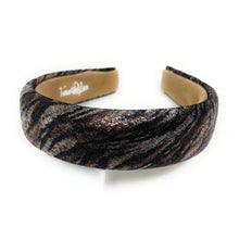 Load image into Gallery viewer, Zebra print headband with beige interior on a white background