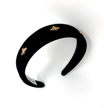 Load image into Gallery viewer, Elegant black headband with bee embellishments