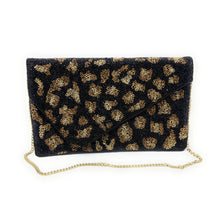 Load image into Gallery viewer, Black and gold leopard print clutch for stylish occasions