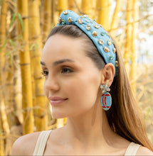 Load image into Gallery viewer, Trendy blue football earrings perfect for sports fans