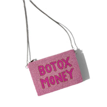 Load image into Gallery viewer, Pink hand-beaded large pouch featuring the phrase "Botox Money," perfect for makeup, skincare, travel essentials, or gifting beauty lovers.
