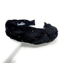 Load image into Gallery viewer, Elegant braided black headband with gold polka dots