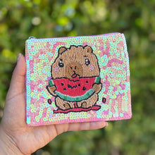 Load image into Gallery viewer, Colorful capybara coin purse with watermelon design