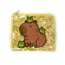 Load image into Gallery viewer, wallet with a capybara design and shiny sequins