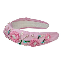 Load image into Gallery viewer, Elegant pink headband with floral beadwork decoration.