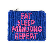 Load image into Gallery viewer, Colorful beaded clutch with the phrase 'Eat Sleep Mahjong Repeat'