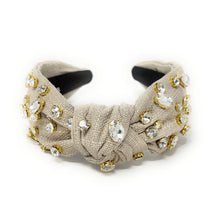 Load image into Gallery viewer, Elegant beige headband adorned with sparkling rhinestones.
