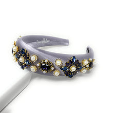 Load image into Gallery viewer, A luxurious purple headband adorned with pearls and gemstones.