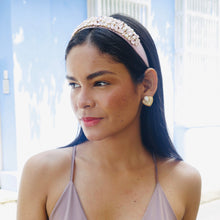 Load image into Gallery viewer, A stylish woman wearing a pink headband and a lavender outfit, posing outdoors.