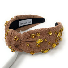 Load image into Gallery viewer, Thanksgiving Jeweled Headband, Fall headband, Autumn Hair Accessories, Autumn Headband, knot headband, boho headband, best selling items, Fall knotted headband, hairbands for women, thanksgiving  gifts,  Fall knot Headband, Fall accessories, beige corduroy headband, Corduroy headband, Statement headband, Christmas gifts, jeweled knot headband, Jeweled headband, Corduroy knot headband, Embellished headband, Autumn embellished headband, bejeweled headband