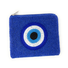 Load image into Gallery viewer, Stylish pouch featuring an evil eye design in blue and white