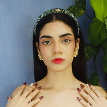 Load image into Gallery viewer, Close-up portrait of a fashionable woman showcasing earrings and a stylish headband.