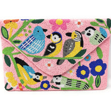 Load image into Gallery viewer, Stylish clutch bag featuring embroidered birds and floral designs