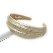 Load image into Gallery viewer, Elegant gold leather headband with a textured finish