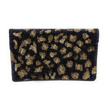 Load image into Gallery viewer, Elegant leopard print clutch bag with gold and black beading