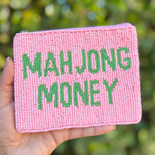 Load image into Gallery viewer, Pink beaded clutch with 'MAHJONG MONEY' text