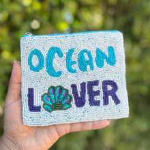 Load image into Gallery viewer, Handcrafted bead clutch with 'OCEAN LOVER' design