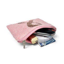 Load image into Gallery viewer, Small handcrafted pink beaded pouch with ribbon design and zipper closure