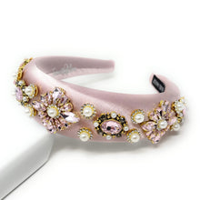 Load image into Gallery viewer, Elegant pink headband adorned with pearls and gemstones.