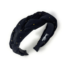 Load image into Gallery viewer, stylish braided black headband with gold dots