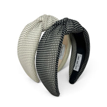 Load image into Gallery viewer, Two stylish polka dot knotted headbands in black and ivory color options.