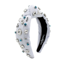 Load image into Gallery viewer, Stylish bejeweled headband featuring a mix of clear and blue gems.