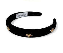 Load image into Gallery viewer, Fashionable black headband featuring decorative bees