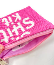 Load image into Gallery viewer, Fun pink clutch bag with quirky phrase