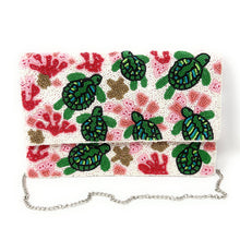 Load image into Gallery viewer, turtle beaded clutch purse, turtle bead purse, beaded bag, tropical handbag, beaded bag, resort turtle clutch, birthday gift for her, clutch bag, seed bead purse, engagement gift, party clutches, bridal gift, turtle purse, gifts to vacation, resort gifts, wedding gift, evening bags, Summer beaded clutch purse, birthday gift for her, summer clutch, seed bead purse, beaded bag, summer bag, boho purse, turtle beaded clutch purse, unique bags, best selling items, handmade gifts, handmade bag purse, white resort