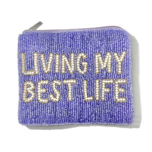 Load image into Gallery viewer, Sparkling lavender pouch with pearl letter embellishment and zipper closure