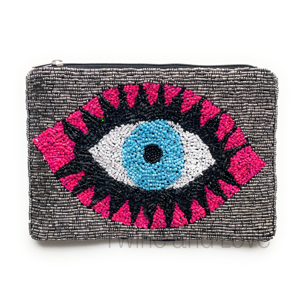 Evil Eye Beaded Pouch Cosmetic Bag Make Up Pouch Handmade Accessory