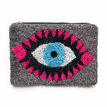 Load image into Gallery viewer, Coin Purse Pouch, Beaded Coin Purse, Cute Coin Purse, Beaded Purse, Summer Coin Purse, Best Friend Gift, Pouches, Boho bags, Wallets for her, beaded coin purse, boho purse, gifs for her, birthday gifts, cute pouches, pouches for women, boho pouch, boho accessories, best friend gifts, coin purse, coin pouch, friend gift, girlfriend gift, miscellaneous gifts, birthday gift, gift card bag, cosmetic bag, make up bag, evil eye pouch, evil eye accessories, evil eye coin pouch, Evil eye party favors