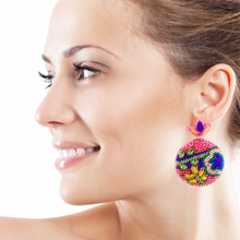 Load image into Gallery viewer, floral Beaded Earrings, multicolored Earrings, multi color Earrings, Multicolored beaded Earrings, pink flower earrings, floral lover bead earrings, daisy beaded earrings, Summer earrings, boho Beaded earrings, Love bead earrings, Pink seed bead earrings, floral accessories, spring summer accessories, spring summer earrings, gifts for mom, best friend gifts, birthday gifts, flower earrings, flower beaded earrings, floral earrings accessory, abstract beaded earrings