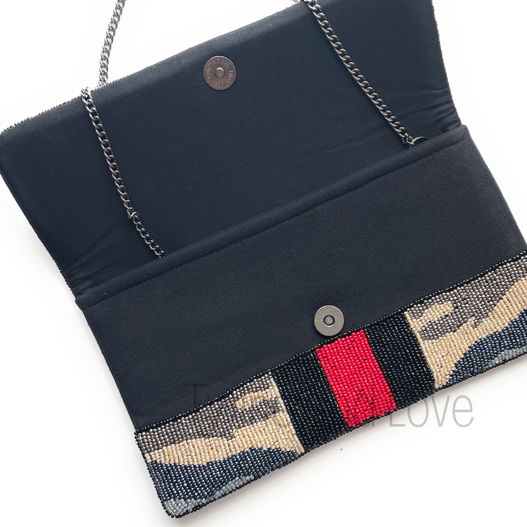 Camo Beaded Clutch, Crossbody Clutch Bag, Seed Beaded Clutches