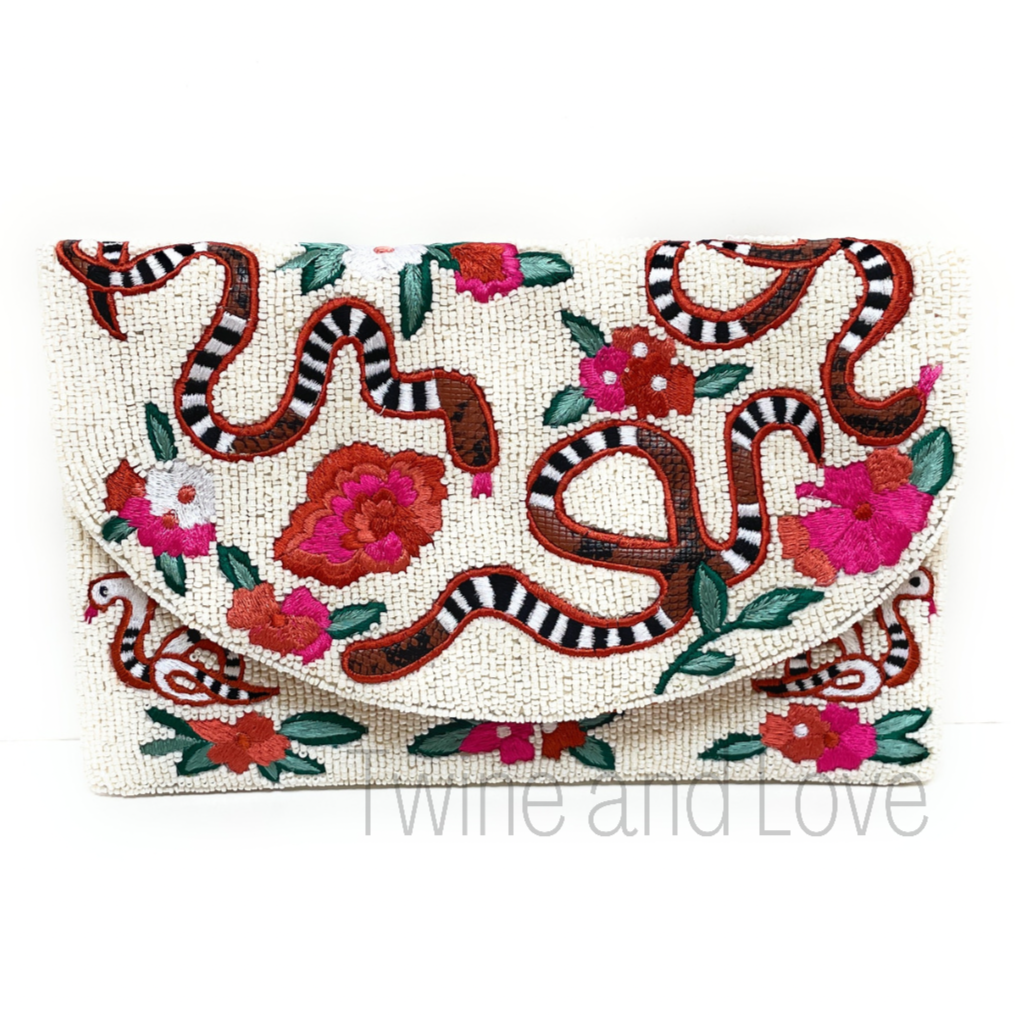 SKYCARPER Women's Vintage Floral Beaded Clutch Bag
