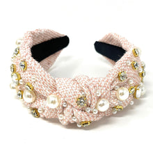 Load image into Gallery viewer, headbands for women, Wide headband, handmade headbands, top knotted headband, knotted headband, hair band for women, embellished headband, rhinestone headband, gemstone headband for women, luxury headband, jeweled headband for women, knotted jeweled headband, bling headband, embellished knot headband, luxury knot headband, pearly headbands, pearly rhinestone headband, fall hair accessories, fall headbands, winter headbands, plain jeweled headband, embellished plaid headband, best selling items