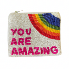 Load image into Gallery viewer, Rainbow beaded purse, Pride Rainbow coin purse, pride purse, Rainbow coin purse, Rainbow accessories, lgbtq gifts, lgbt headbands, LGBT gifts, pride month gifts, pride rainbow band, LGBT rainbow accessory, LGBT pride accessory, rainbow accessories, pride month, pride coin purse, pride beaded coin purse, love is love purse, love is love pride month, love is love beaded purse, gay gifts, rainbow purse, LGBTQ rainbow purse, LGBTQ pride purse, LGBTQ beaded gifts, LGBTQ gifts for him or her.