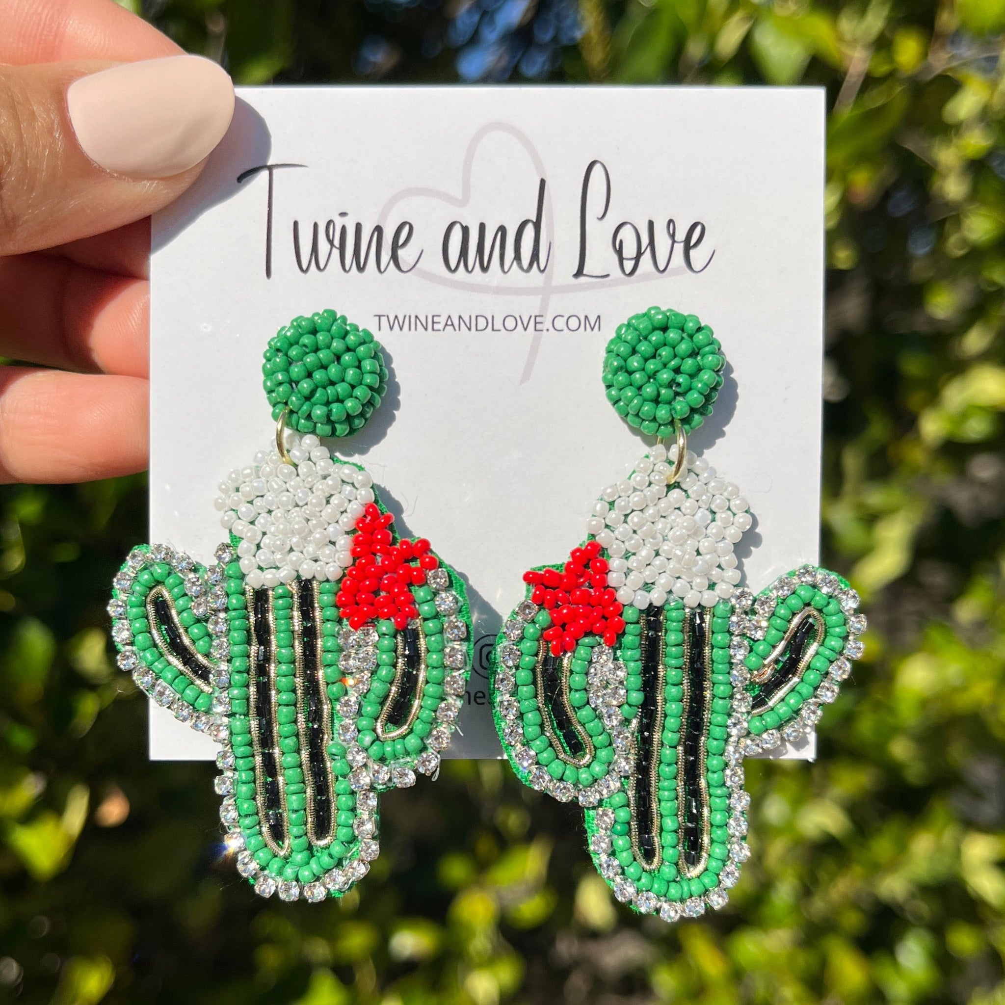 succulent earrings Twine and Love | Beaded Green Cactus Earrings