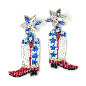 July 4th Earrings, USA  Earrings, Fourth of July Earrings, Independence Day Jewelry, America Earrings, American Earrings, Patriot Earrings, USA Flag Earrings, Flag Patriotic earrings, American Earrings, Star Beaded Earrings, Fourth of July Beaded Earrings, freedom Patriotic Earrings, USA Cowboy Boots Earrings, 4th of July earrings, Cowboy Fashion Earrings, Memorial Day Earrings, USA flag earrings, USA earrings, handmade earrings, Cowgirl USA earrings, red white blue earrings