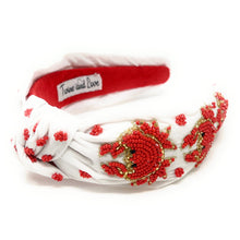 Load image into Gallery viewer, headband for women, crab Knot headband, crab headbands, crab knotted headband, summer top knot headband, crab top knot headband, white knotted headband, crab hair band, crab party favors, beaded crab knot headband, statement headbands, top knotted headband, knotted headband, mom to be gifts, crab embellished headband, gemstone knot headband, luxury headband, embellished knot headband, jeweled knot headband, Spring headbands, crab lover, Summer knot headband