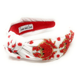 headband for women, crab Knot headband, crab headbands, crab knotted headband, summer top knot headband, crab top knot headband, white knotted headband, crab hair band, crab party favors, beaded crab knot headband, statement headbands, top knotted headband, knotted headband, mom to be gifts, crab embellished headband, gemstone knot headband, luxury headband, embellished knot headband, jeweled knot headband, Spring headbands, crab lover, Summer knot headband