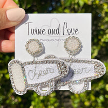 Load image into Gallery viewer, Glamorous beaded drop earrings in a silver-tone design, adding sparkle and elegance to a chic evening look.