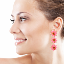 Load image into Gallery viewer, floral Beaded Earrings, beaded daisy Earrings, floral Earrings, daisy love Beaded Earrings, daisy flower earrings, floral lover bead earrings, daisy beaded earrings, neon pink earrings, Beaded earrings, pink Love bead earrings, pink seed bead earrings, floral accessories, spring summer accessories, spring summer earrings, gifts for mom, floral multicolor earrings, best friend gifts, birthday gifts, flower earrings, flower beaded earrings, neon accessories, pink earrings, pink beaded earrings 