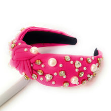 Load image into Gallery viewer, headband for women, summer Knotted headband, headbands for women, stylish headbands, headband style, top knot headband, woven top knot headband, head band, hair band, trendy headbands, top knotted headband, headbands, top knotted headband, knotted headband, headband, hairband for women, trendy headband, fashion headbands, embellished headband, rhinestone headband, gemstone headband for women, luxury headband, jeweled headband for women, neon jeweled headband, jeweled knot headband, summer headbands 