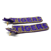 Load image into Gallery viewer, GameDay Earrings, College Football Earrings, Team Earrings, GameDay Outfit, Tigers earrings, LSU earrings, summer earrings, game day earrings, team game, college team earrings, game day outfit, football earrings, college gifts, horned frogs earrings, team earrings, college team gifts, LSU Tigers bead earrings, team beaded earrings, college earrings, gameday outfit, LSU beaded earrings, Tigers college gifts, Louisiana College football 