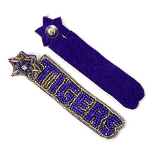 Load image into Gallery viewer, GameDay Earrings, College Football Earrings, Team Earrings, GameDay Outfit, Tigers earrings, LSU earrings, summer earrings, game day earrings, team game, college team earrings, game day outfit, football earrings, college gifts, horned frogs earrings, team earrings, college team gifts, LSU Tigers bead earrings, team beaded earrings, college earrings, gameday outfit, LSU beaded earrings, Tigers college gifts, Louisiana College football 