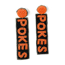 Load image into Gallery viewer, GameDay Earrings, College Football Earrings, Team Earrings, GameDay Outfit, Go Pokes earrings, Pokes earrings, Oklahoma State earrings, game day earrings, team game, Go Pokes beaded earrings, game day outfit, football earrings, college gifts, Pokes Beaded earrings, Oklahoma Pokes earrings, college team gifts, Pokes bead earrings, Oklahoma team beaded earrings, OSU Pokes beaded earrings, gameday outfit, Go Pokes beaded earrings, Oklahoma state earrings, Go Pokes football 