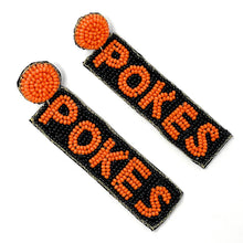 Load image into Gallery viewer, GameDay Earrings, College Football Earrings, Team Earrings, GameDay Outfit, Go Pokes earrings, Pokes earrings, Oklahoma State earrings, game day earrings, team game, Go Pokes beaded earrings, game day outfit, football earrings, college gifts, Pokes Beaded earrings, Oklahoma Pokes earrings, college team gifts, Pokes bead earrings, Oklahoma team beaded earrings, OSU Pokes beaded earrings, gameday outfit, Go Pokes beaded earrings, Oklahoma state earrings, Go Pokes football 
