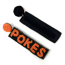 Load image into Gallery viewer, GameDay Earrings, College Football Earrings, Team Earrings, GameDay Outfit, Go Pokes earrings, Pokes earrings, Oklahoma State earrings, game day earrings, team game, Go Pokes beaded earrings, game day outfit, football earrings, college gifts, Pokes Beaded earrings, Oklahoma Pokes earrings, college team gifts, Pokes bead earrings, Oklahoma team beaded earrings, OSU Pokes beaded earrings, gameday outfit, Go Pokes beaded earrings, Oklahoma state earrings, Go Pokes football 